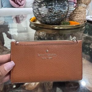 kate spade Brown Pebbled Leather Zip Card Case